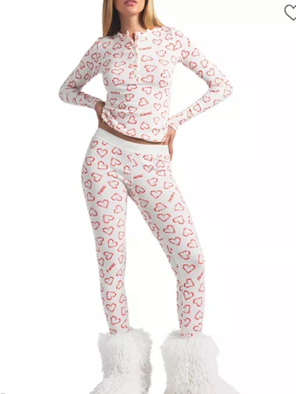 SKIMS Cotton Ribbed Henley and Legging Set - Candy Marble Heart - Picture 3 of 6